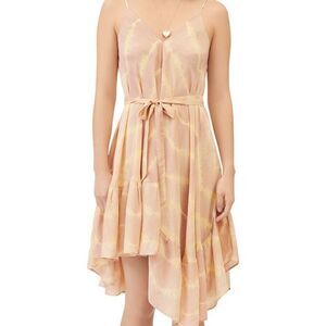 Maje Risotype Tie Dyed Nude Cream and Coral Asymmetrical Midi Dress One Size